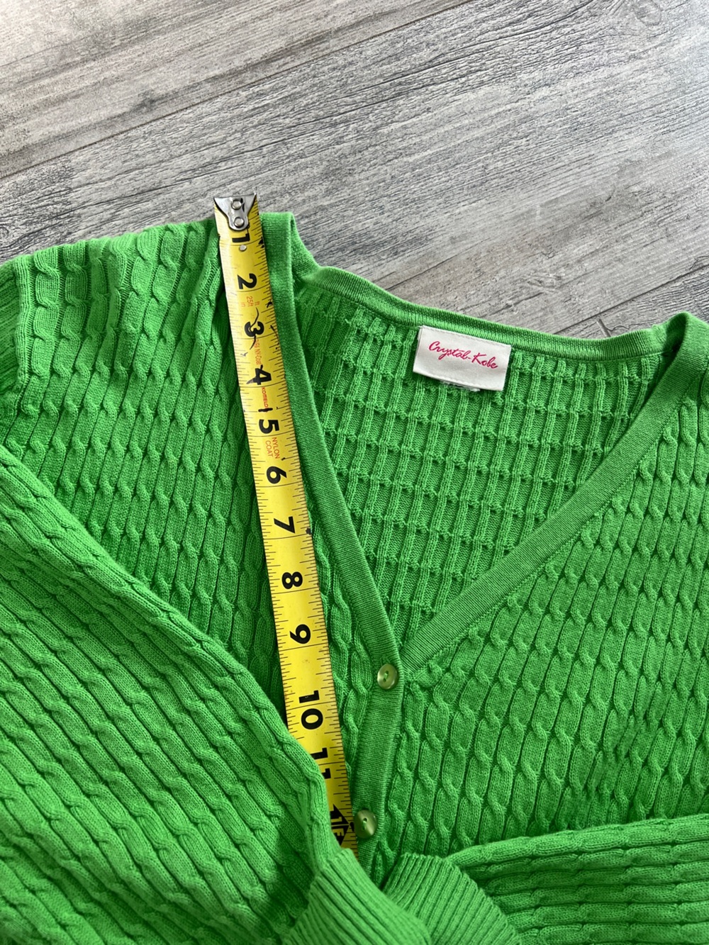 Crystal-Kobe Chartreuse Textured V-Neck Button Front Cardigan Sz M* - Picture 6 of 7